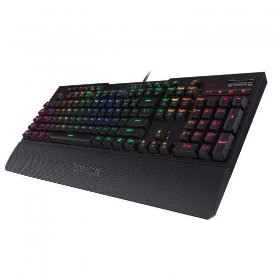 Redragon K586 Brahma RGB Mechanical Gaming Keyboard with Blue Switches, 10 Dedicated Macro Keys, Convenient Media Control, and Detachable Wrist Rest Redragon K586 Brahma RGB Mechanical Gaming Keyboard with Blue Switches, 10 Dedicated Macro Keys, Convenient Media Control, and Detachable Wrist Rest
