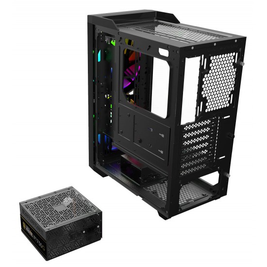 Gamdias APOLLO M1 Tempered Glass Gaming Case / 200mm Dual Rings ARGB Fans / ARGB Streaming Lighting / Power Cover Design / Magnetic Dust Filter / Easily Switch RGB Streaming Lighting Style / Selectable High/Mid/Low Fan Speed / APOLLO M1