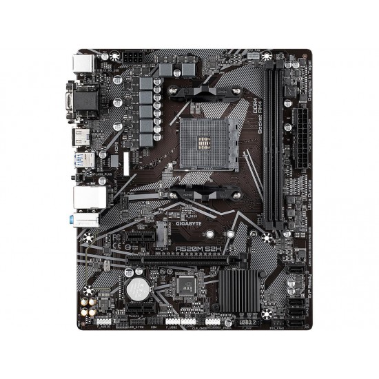 GIGABYTE A520M S2H mATX AM4 4+3 Phases Digital PWM, GIGABYTE Gaming GbE LAN, NVMe PCIe 3.0 x4 M.2, 3 Display Interfaces, Q-Flash Plus, RGB Fusion 2.0, Motherboard GIGABYTE A520M S2H mATX AM4 4+3 Phases Digital PWM, GIGABYTE Gaming GbE LAN, NVMe PCIe 3.0 x4 M.2, 3 Display Interfaces, Q-Flash Plus, RGB Fusion 2.0, Motherboard