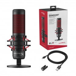 HyperX QuadCast USB Gaming Condenser Microphone for PC, PS4 and Mac, Anti-Shake Mount, Four Polar Patterns, Pop Filter, Gain Control, Podcasts, Twitch, YouTube, Discord, Red LED