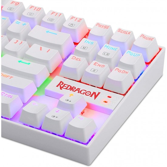 Redragon K552 Mechanical Gaming Keyboard, RGB Rainbow Backlit, 87 Keys, Tenkeyless, Compact Steel Construction with Cherry MX Blue Switches for Windows PC Gamer (White)
