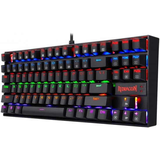 Redragon K552 Mechanical Gaming Keyboard, RGB Rainbow Backlit, 87 Keys, Tenkeyless, Compact Steel Construction with Cherry MX RED Switches for Windows PC Gamer (Black)